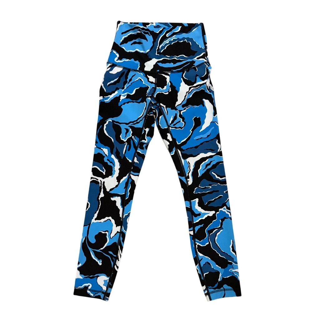 Lululemon Wunder Under High Rise Boom Bloom Beach Blanket‎ Blue Ice Milk Size 4